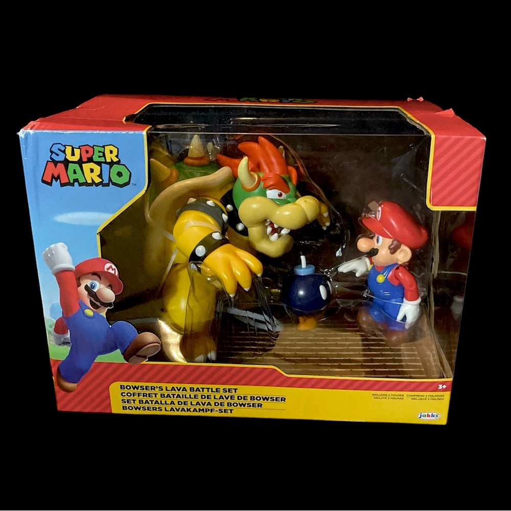 Super Mario BOWSER’S LAVA BATTLE SET Bowser Bob-omb & Mario Nintendo Figure Set